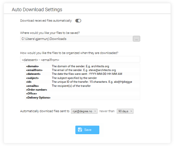 Checkbox für den automatischen Download von Dateien