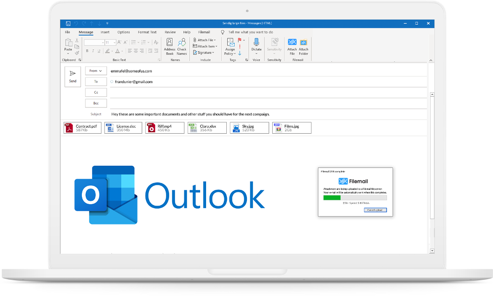 Med Filemail sin Outlook Addin kan du sende store filer direkte fra Outlook. Raskt. Enkelt. Sikkert.