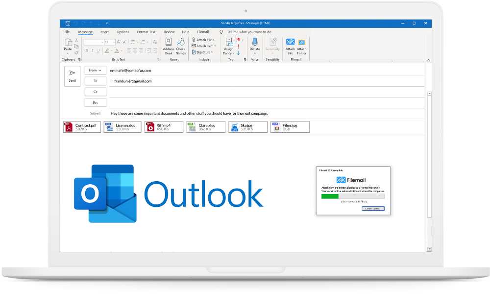 O nosso addin permite-lhe enviar ficheiros grandes directamente do Outlook, de forma rápida e segura.